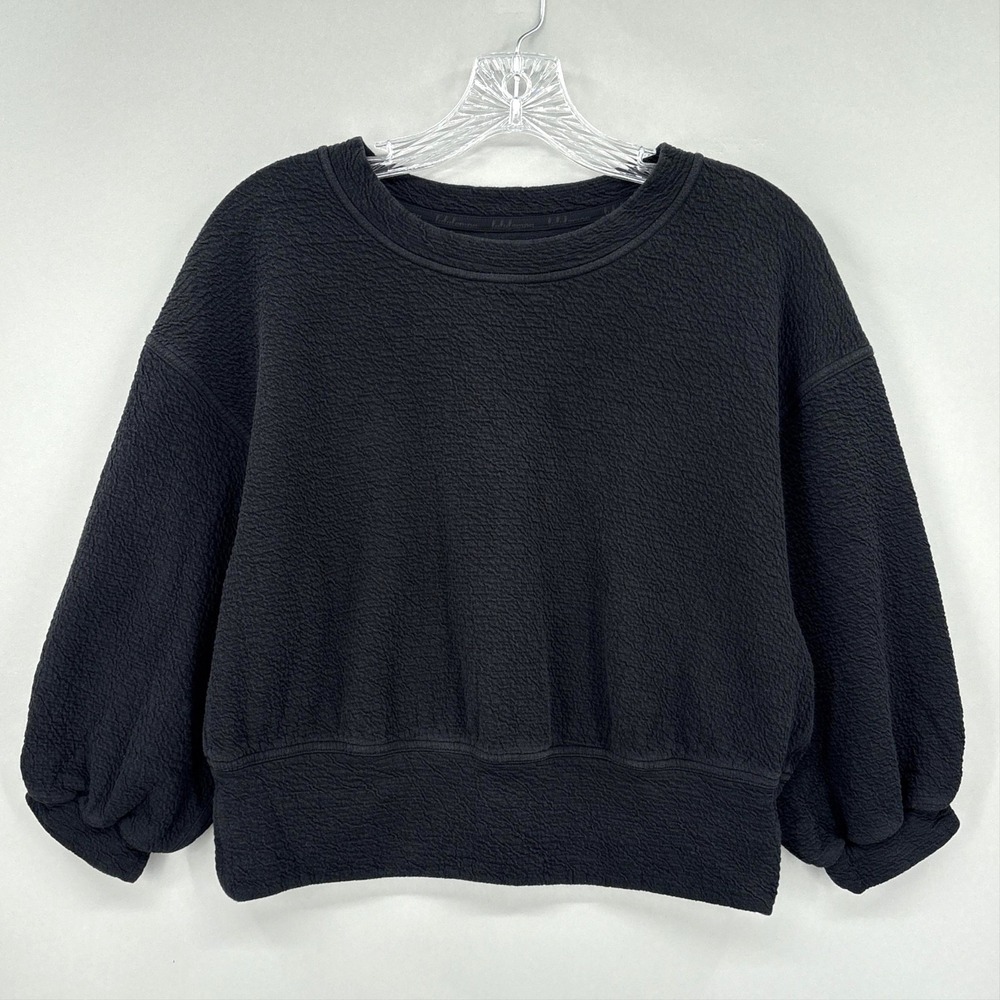 Lululemon Sweatshirt Womens 6 Black Textured Knit Crewneck Sleeve Pullover